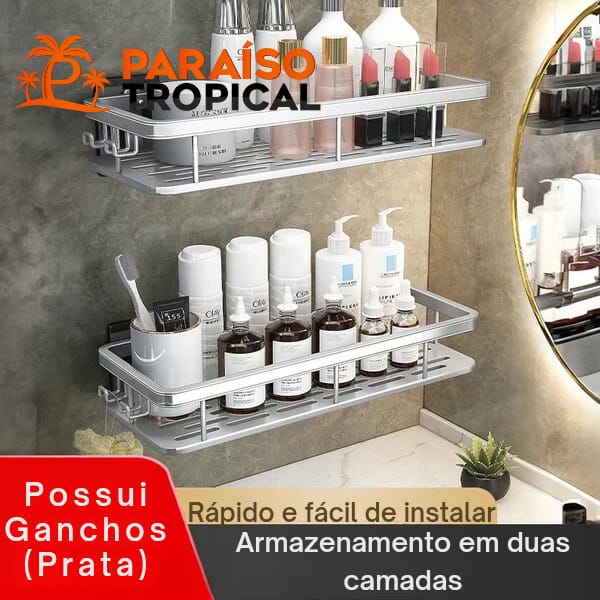Prateleira autocolante de aço inox para banheiro / lavanderia