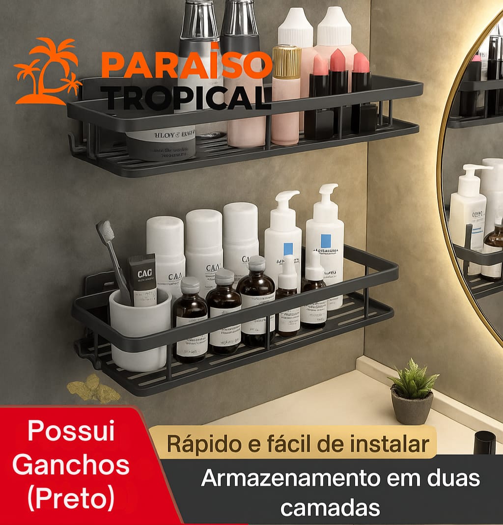 Prateleira autocolante de aço inox para banheiro / lavanderia